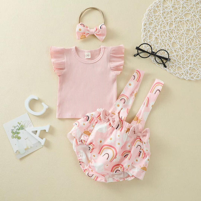 Baby Girl Floral Ruffle Sleeve Tee and Shorts Set