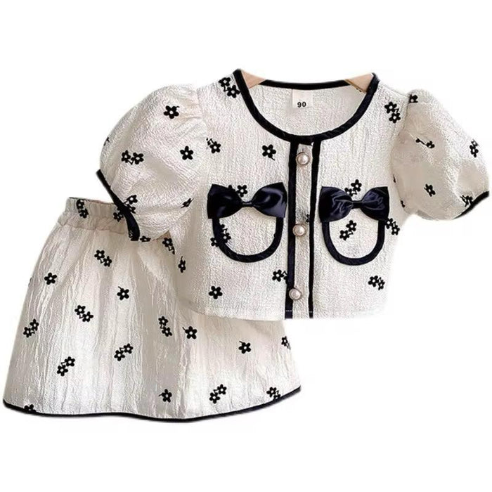 Girls Cardigan Coat + Skirt Suit