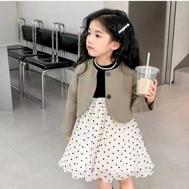 Dot Dress with a Brown Coat