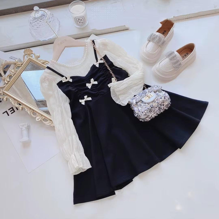 Girls Pearl Dress with Cute Ribbon