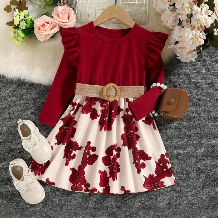 Floral Long Sleeved Dress with Belt