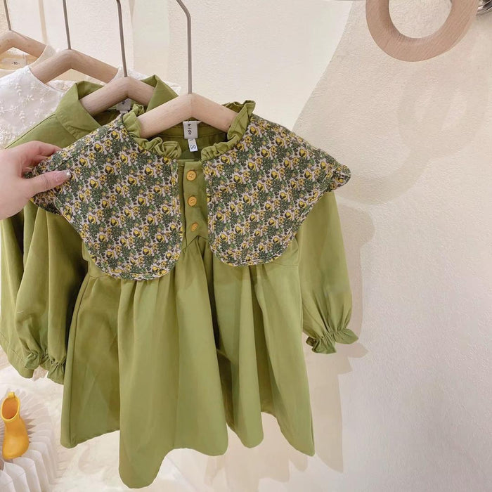 Girls Dress with Floral Collar