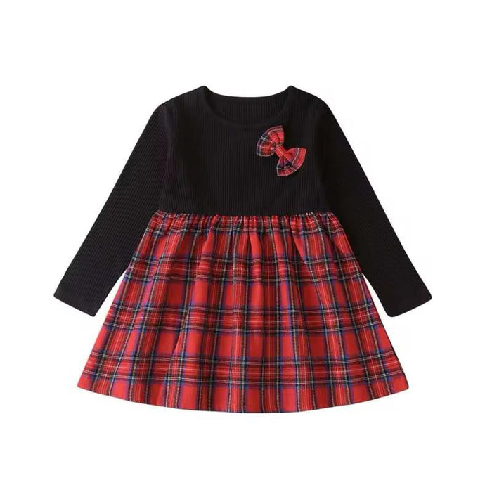 Black Long-sleeve Top with a Red plaid Skirt