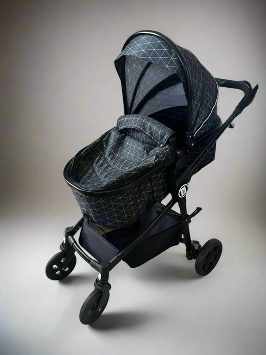 Black Stroller with a Geometric Pattern