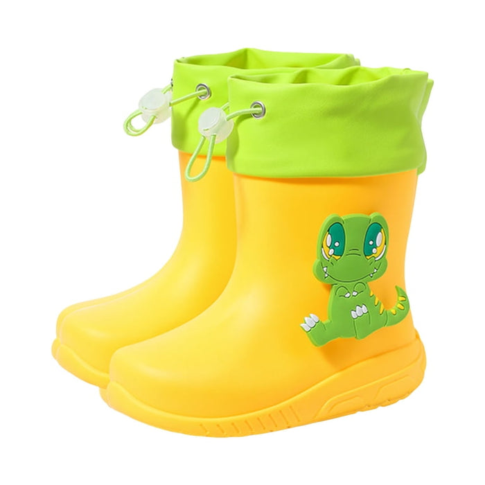 Toddler Kids Rain Boots with Adjustable Drawstring Waterproof Lightweight Non Slip Garden Booties for Boys and Girls Yellow