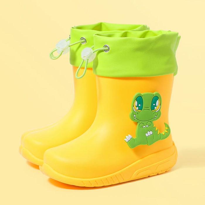 Toddler Kids Rain Boots with Adjustable Drawstring Waterproof Lightweight Non Slip Garden Booties for Boys and Girls Yellow
