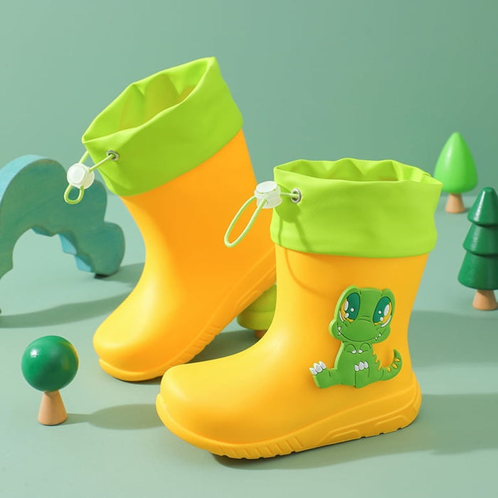 Toddler Kids Rain Boots with Adjustable Drawstring Waterproof Lightweight Non Slip Garden Booties for Boys and Girls Yellow