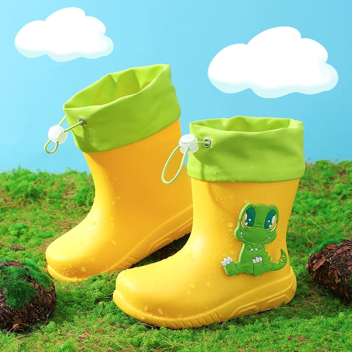 Toddler Kids Rain Boots with Adjustable Drawstring Waterproof Lightweight Non Slip Garden Booties for Boys and Girls Yellow