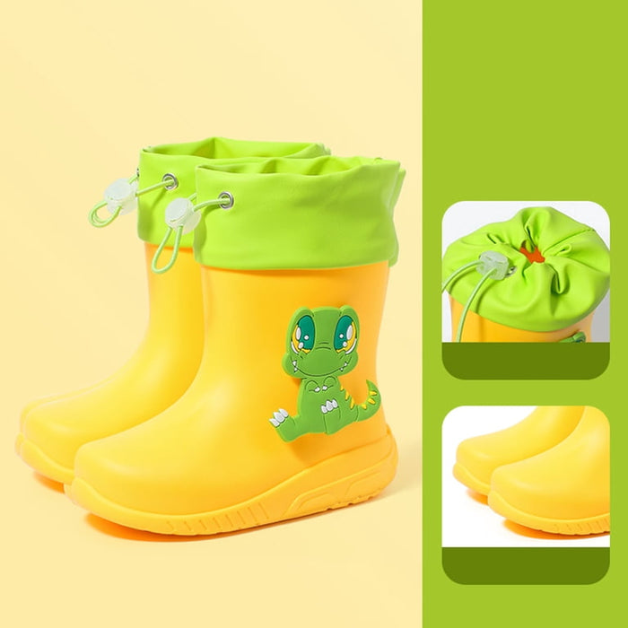 Toddler Kids Rain Boots with Adjustable Drawstring Waterproof Lightweight Non Slip Garden Booties for Boys and Girls Yellow