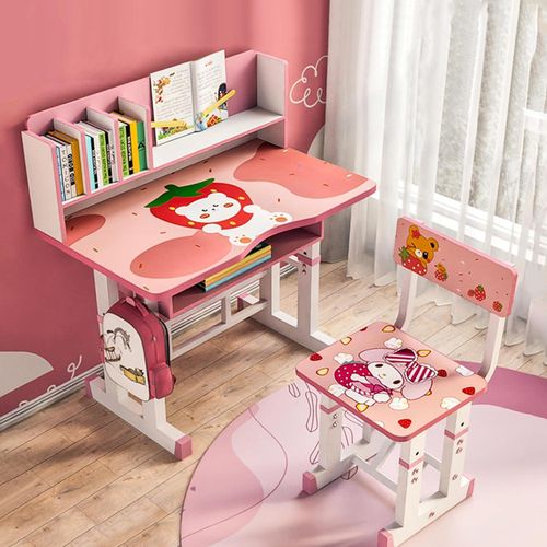 Adjustable Kids Study Desk And Chair Set Educational Table with Bookshelf Drawer