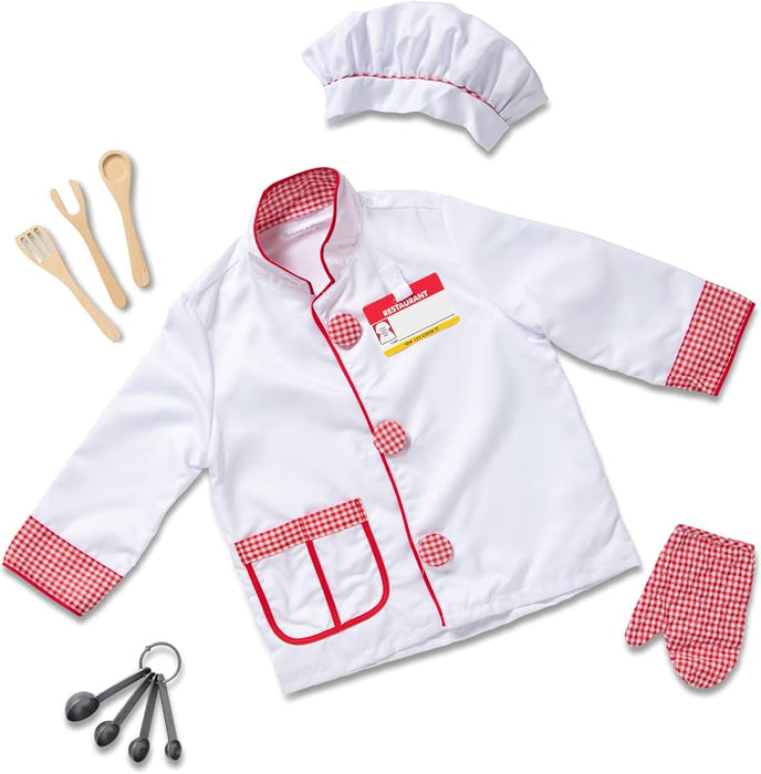 Kids Chef Costume 8-Piece Role Play Outfit
8 Pieces, Pretend Play Chef, Jacket, Hat, Oven Mitt, Wooden Utensils, Cooking Dress Up Set, Preschool Toys for Kids, Ages 3-8