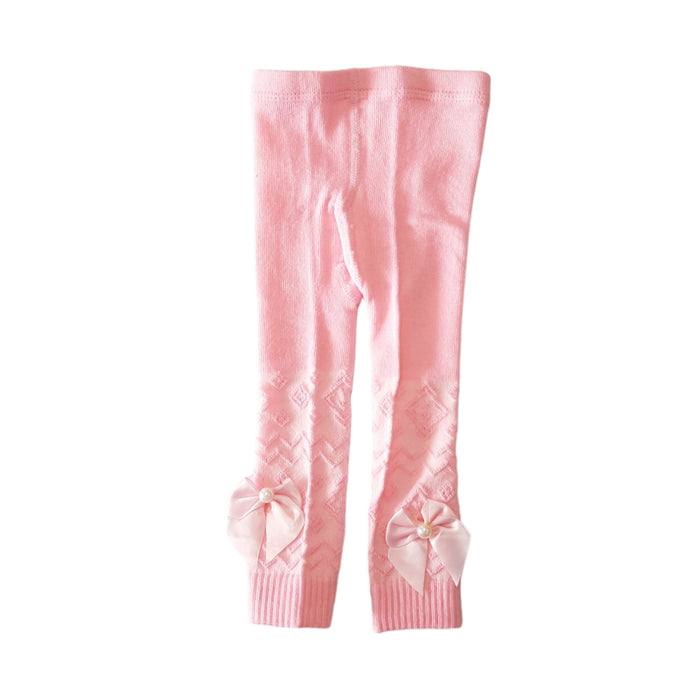 Pink Baby Tights with Satin Bows 0-3 years
