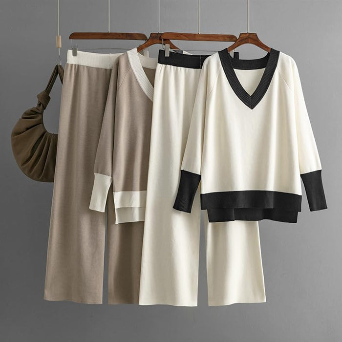 Loose V-Neck Two Piece Set