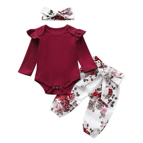 3 Pieces Strip Top Floral Pants