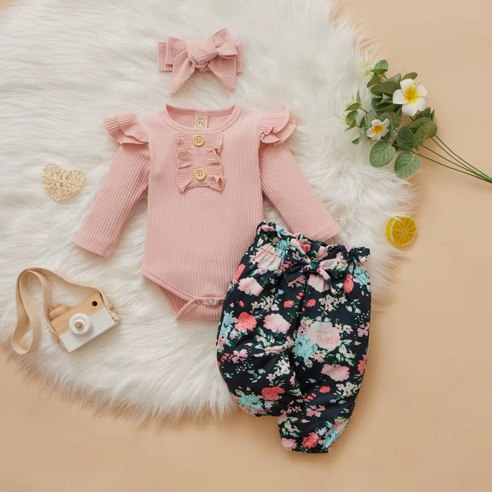 3 Pieces Strip Top Floral Pants