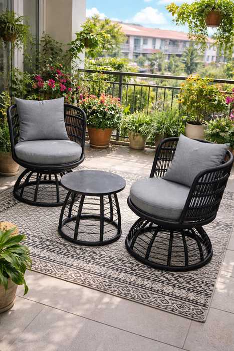 3 Piece Modern Black Wicker