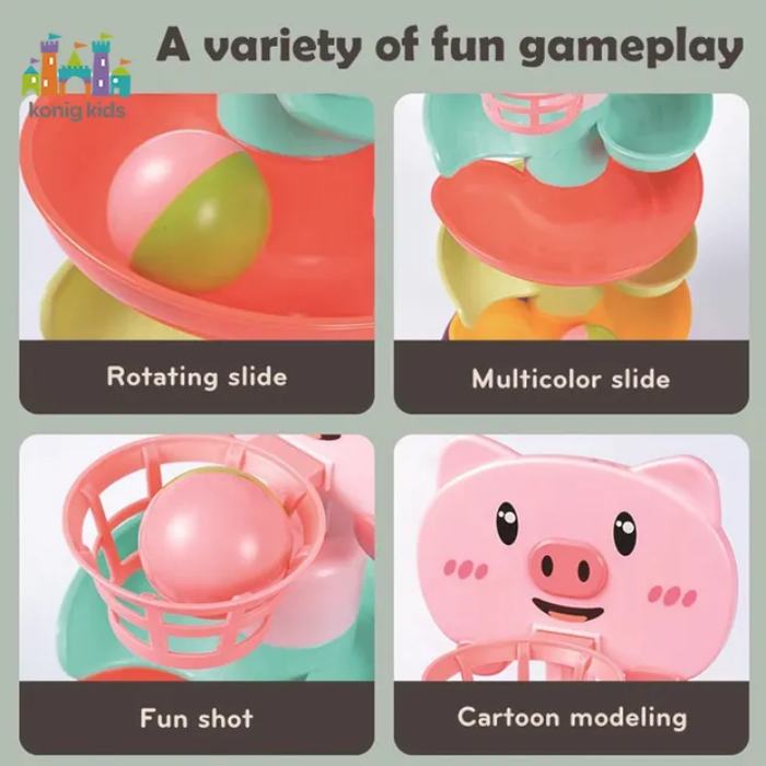 Baby Toys Sliding Rolling Balls Pile Tower Stacking Early Educational Puzzle Rotating Spin Track Toys Gifts for Children Kids