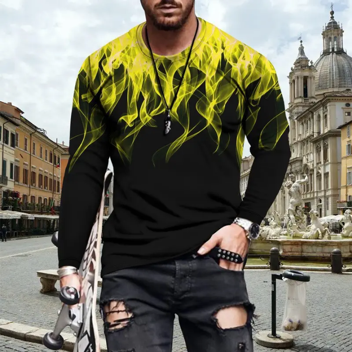 Plus Size Men's Long Sleeve T Shirt Print Pattern Street Fashion Trend Men Long Sleeve T Shirt