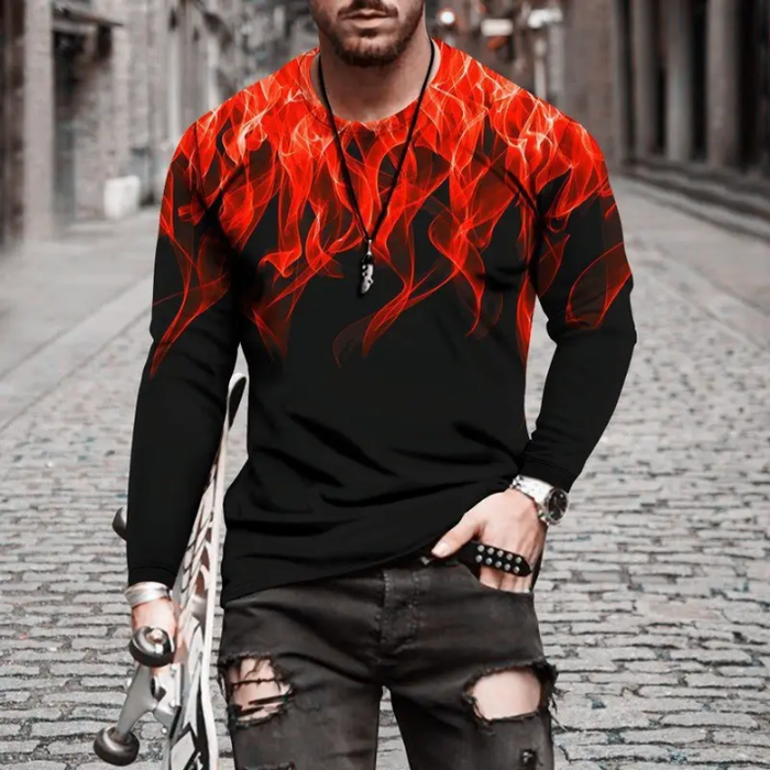 Plus Size Men's Long Sleeve T Shirt Print Pattern Street Fashion Trend Men Long Sleeve T Shirt