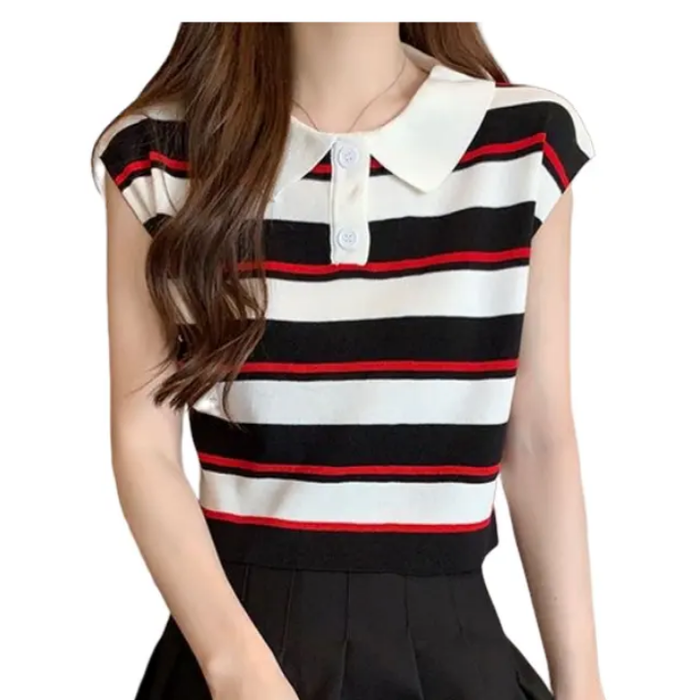 Korean Children's Bear Sleeveless T-shirt Casual Striped POLO Collar T-shirt for Boys Girls