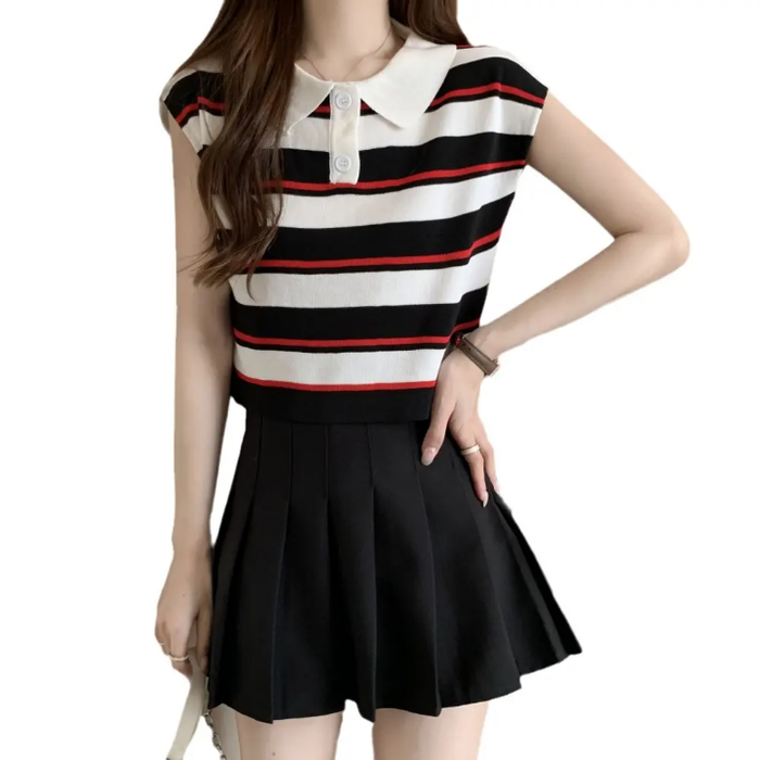 Korean Children's Bear Sleeveless T-shirt Casual Striped POLO Collar T-shirt for Boys Girls