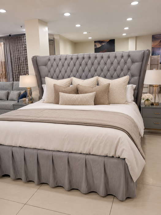 Luxury Grey Wingback Upholstered Bed