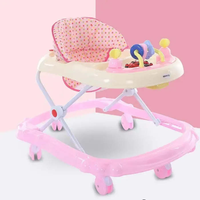 Adjustable Foldable Baby Walker Toy Safety Musical Light-Embellished Toddler Car Cloth Iron Frame With Plastic Material Learning