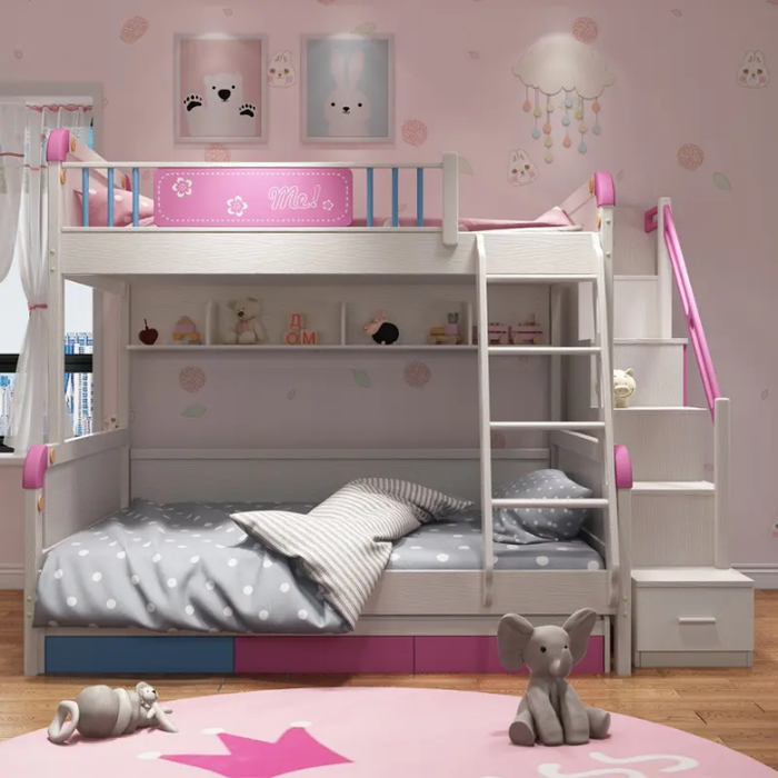 XINSHIYI Customized Nordic Pink Solid Wood Premium Kid's Bedroom Cartoon Furniture Set