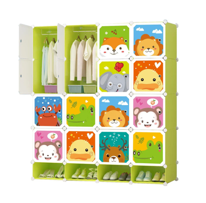 Children Wardrobe Plastic Cabinet Assembly Living Room Closet Bedroom DIY Clothes Storage Shoe Cabinet Cartoon Pattern