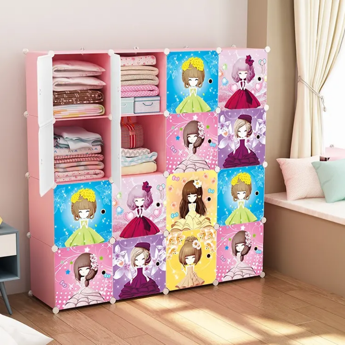 Children Wardrobe Plastic Cabinet Assembly Living Room Closet Bedroom DIY Clothes Storage Shoe Cabinet Cartoon Pattern