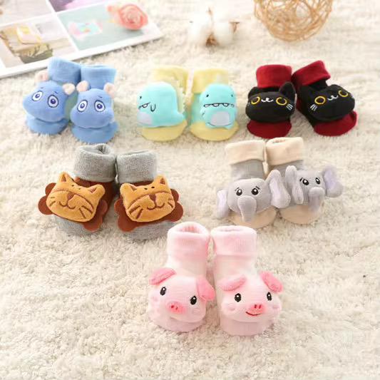 Boot Socks with Bowknot Toy Terry Thick Winter Anti-Slip Rubber Sole Button Closure for Spring Seaso