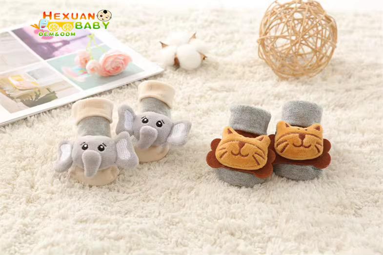Boot Socks with Bowknot Toy Terry Thick Winter Anti-Slip Rubber Sole Button Closure for Spring Seaso