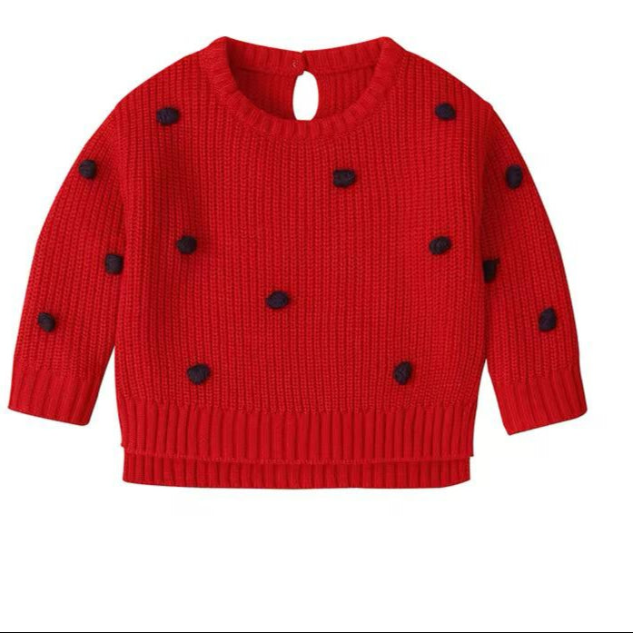 Dots Girls Crochet Sweater Newborn Baby Boys Knit Pullovers Spring Outerwear Children Kids Knitwear Long Sleeve Jumper Pink