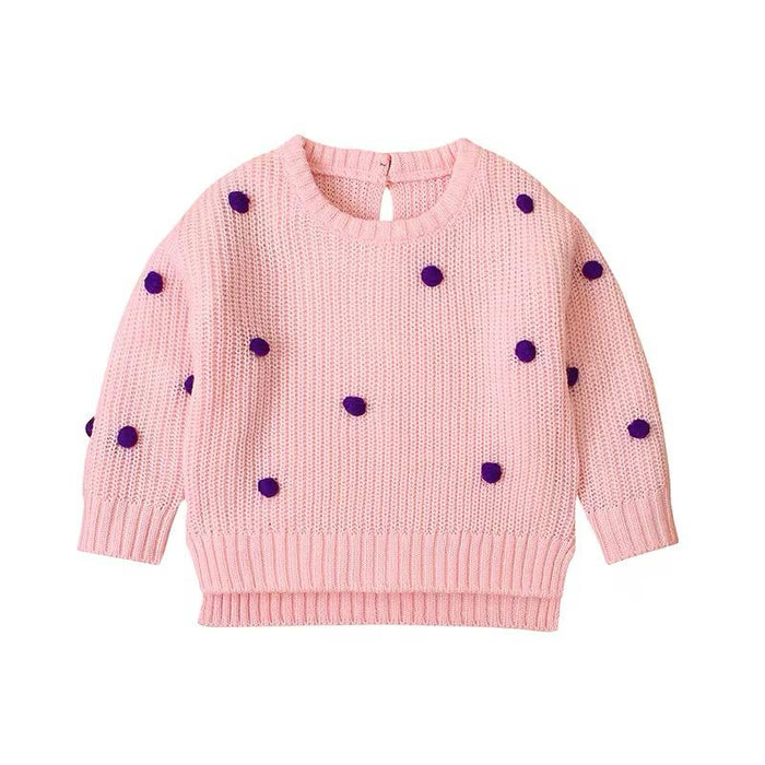 Dots Girls Crochet Sweater Newborn Baby Boys Knit Pullovers Spring Outerwear Children Kids Knitwear Long Sleeve Jumper Pink