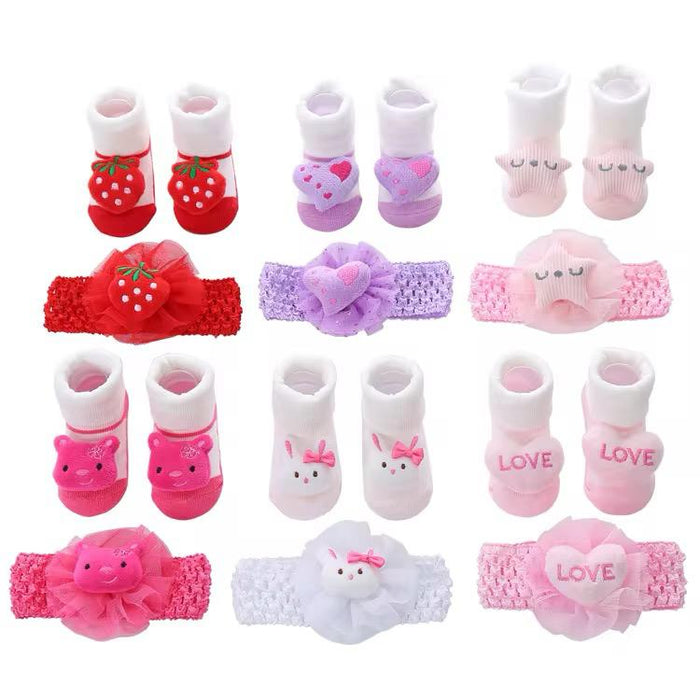 Cartoon Animal Head 3D Baby Socks With Baby Headband Gift Set