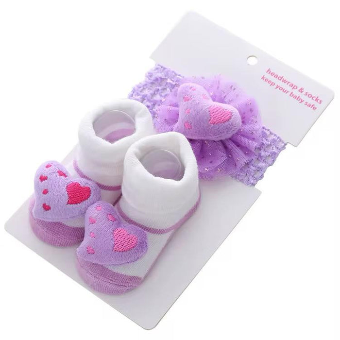 Cartoon Animal Head 3D Baby Socks With Baby Headband Gift Set