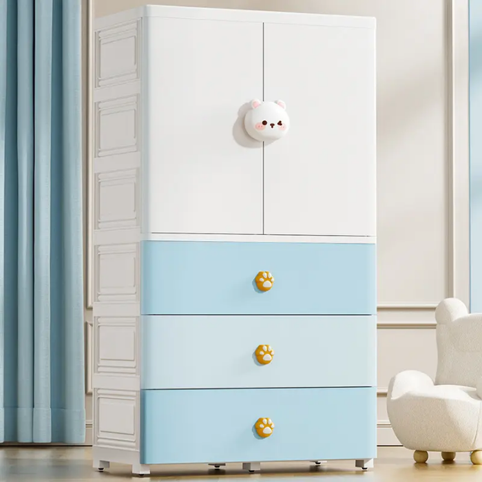 Cartoon Double Doors Storage Cabinet Plastic Movable Wardrobe for Children