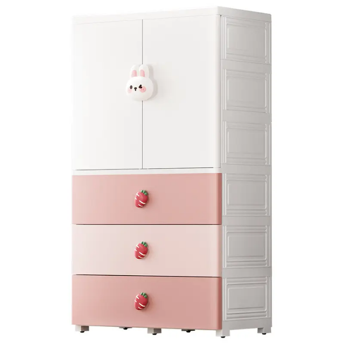 Cartoon Double Doors Storage Cabinet Plastic Movable Wardrobe for Children