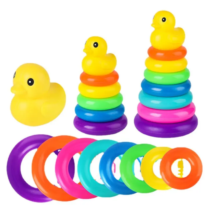 Baby Stacking Rings Toy Duck Plastic Rainbow Stacker Toddler Learning Educational Montessori Toys for Children