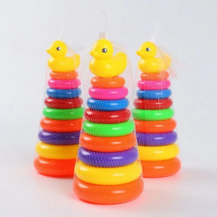 Baby Stacking Rings Toy Duck Plastic Rainbow Stacker Toddler Learning Educational Montessori Toys for Children