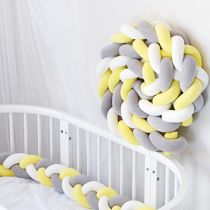 200cm Braided 100% Soft Plush Cotton Handmade Crib Straps Twisted Knitting Knots Colorful Weaving Baby Bed Safety Nest Pillow