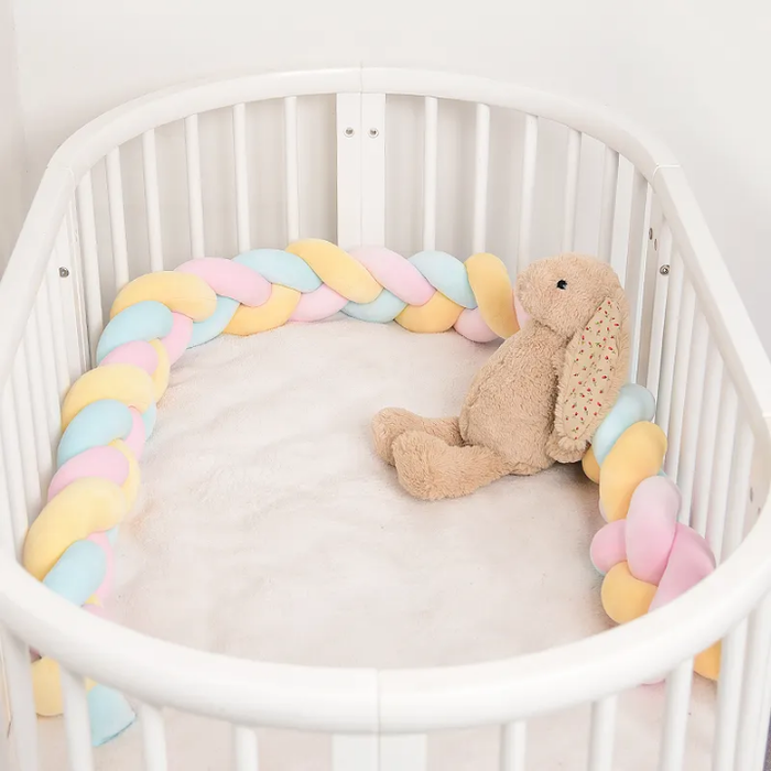 200cm Braided 100% Soft Plush Cotton Handmade Crib Straps Twisted Knitting Knots Colorful Weaving Baby Bed Safety Nest Pillow