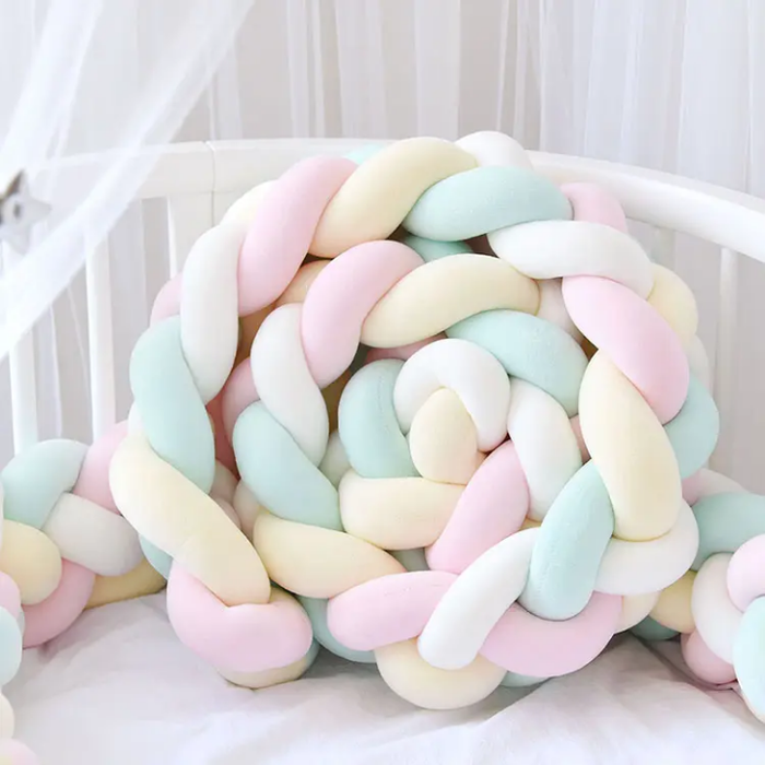 200cm Braided 100% Soft Plush Cotton Handmade Crib Straps Twisted Knitting Knots Colorful Weaving Baby Bed Safety Nest Pillow