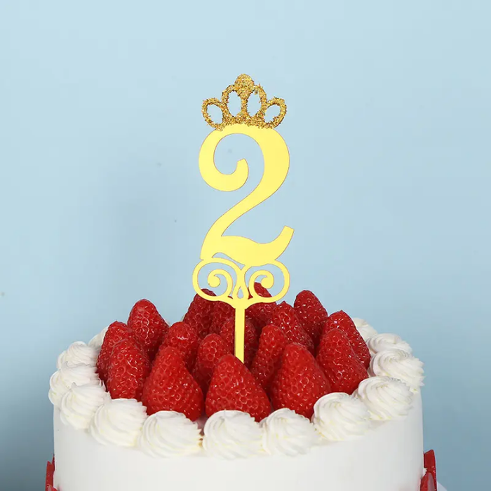 Golden Acrylic Cake Topper Number 0-9 With Glitter Crown for Anniversary Birthday Party