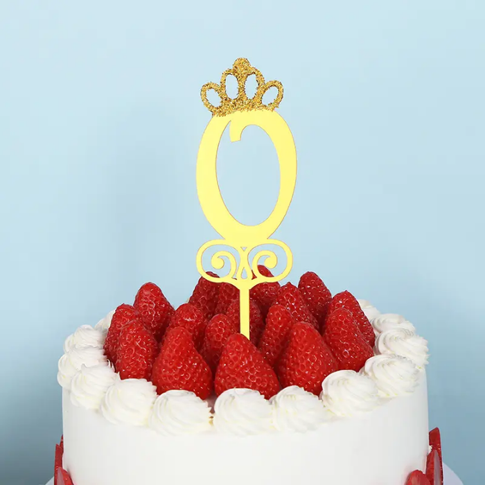 Golden Acrylic Cake Topper Number 0-9 With Glitter Crown for Anniversary Birthday Party