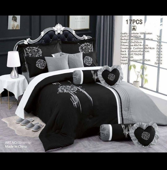 Cotton Embroidery Bed Cover 17pcs set