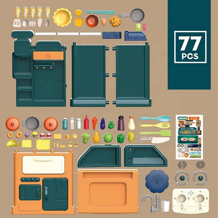 Simulation of Spray and Play Sink Pretend Play Food Kitchen Toys 77 Pcs Big Kitchen Set Toy for Kids