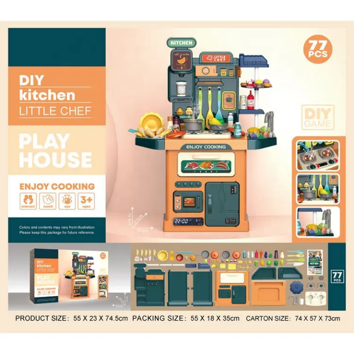 Simulation of Spray and Play Sink Pretend Play Food Kitchen Toys 77 Pcs Big Kitchen Set Toy for Kids