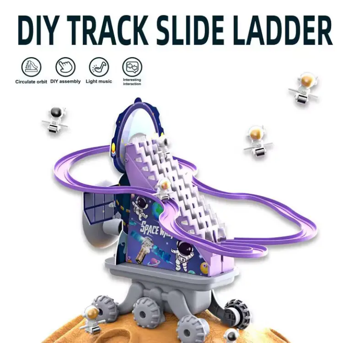 Pull Along Space Scene DIY Slide Ladder Stair Climbing Track Slot Toy for Kids