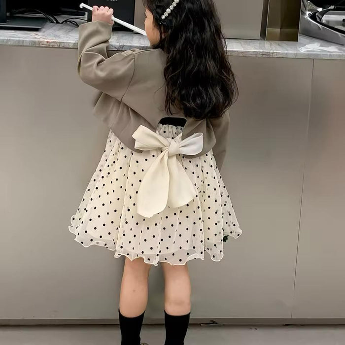 Dot Dress with a Brown Coat